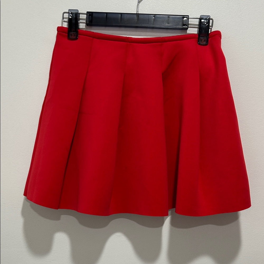 Red Pleated Mini Skirt - Women